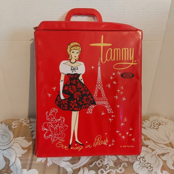 ideal Other - Vintage Ideal Tammy Doll Case Red Vinyl Evening in Paris 1960s Toy Trunk 12x10.5